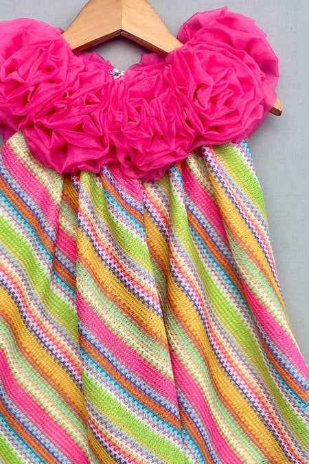 Label Neeti Multi Color Organza, Knit, Lining Cotton Floral Applique, Stripe Woven Dress Online at Aza Fashions Label Neeti_Multi Color Organza, Knit, Lining Cotton Floral Applique, Stripe Woven Dress _Online_at_Aza_Fashions