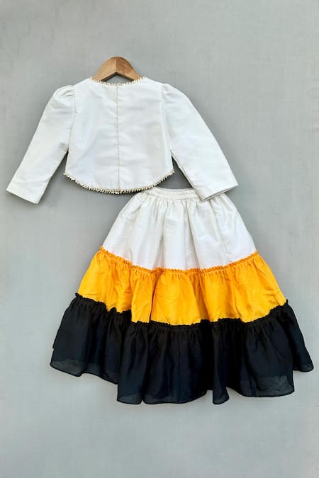 Shop Label Neeti White Chanderi, Silk, Lining Floral Embroidered Top And Lehenga Set at Aza Fashions Shop_Label Neeti_White Chanderi, Silk, Lining Floral Embroidered Top And Lehenga Set _at_Aza_Fashions