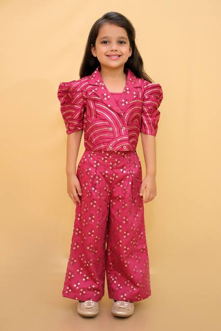 Lil Drama Wine Satin, Lining Thread Embroidered Jacket Pant Set Online at Aza Fashions Lil Drama_Wine Satin, Lining Thread Embroidered Jacket Pant Set _Online_at_Aza_Fashions