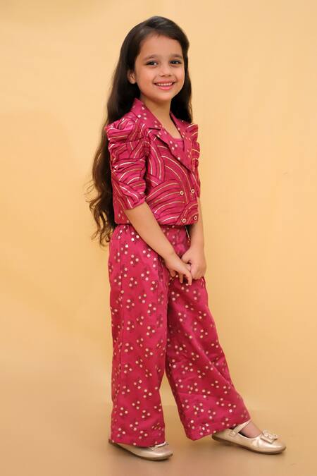 Buy Lil Drama Wine Satin, Lining Thread Embroidered Jacket Pant Set Online at Aza Fashions Buy_Lil Drama_Wine Satin, Lining Thread Embroidered Jacket Pant Set _Online_at_Aza_Fashions