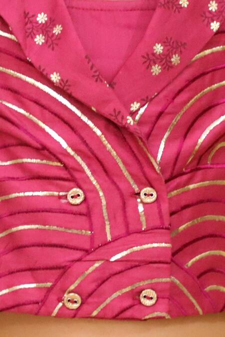 Lil Drama Wine Satin, Lining Thread Embroidered Jacket Pant Set at Aza Fashions Lil Drama_Wine Satin, Lining Thread Embroidered Jacket Pant Set _at_Aza_Fashions