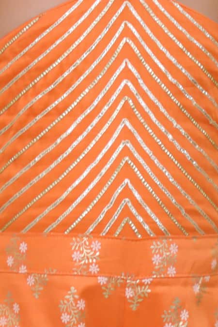 Shop_Lil Drama_Orange Satin, Gota Patti, Floral Embellished Halter Neck Jumpsuit _Online_at_Aza_Fashions