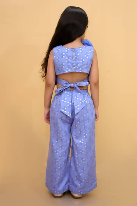 Lil Drama 3D Flower Embroidered Top & Pant Set 