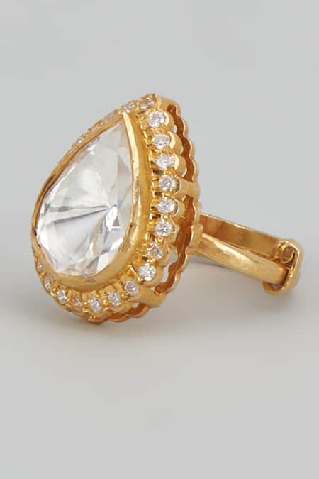 Shop Karisa Designs White Crystals Moissanite And Cubic Zirconia Ring at Aza Fashions Shop_Karisa Designs_White Crystals Moissanite And Cubic Zirconia Ring _at_Aza_Fashions