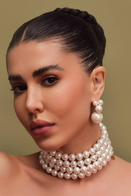 Shop Anaash White Pearl Berry Drop Studs Online at Aza Fashions Shop_Anaash_White Pearl Berry Drop Studs_Online_at_Aza_Fashions