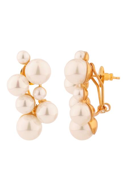 Shop Anaash White Pearl Bunch Drop Studs at Aza Fashions Shop_Anaash_White Pearl Bunch Drop Studs _at_Aza_Fashions