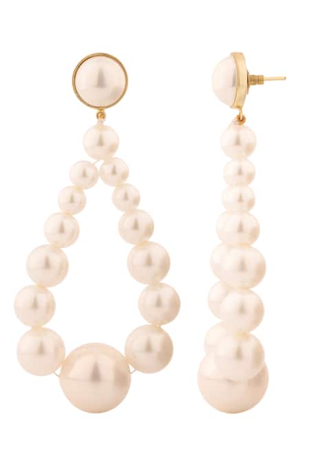 Shop Anaash White Pearls Embellished Dangler Earrings at Aza Fashions Shop_Anaash_White Pearls Embellished Dangler Earrings _at_Aza_Fashions