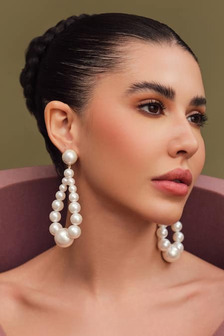 Buy Anaash White Pearls Embellished Dangler Earrings Online at Aza Fashions Buy_Anaash_White Pearls Embellished Dangler Earrings _Online_at_Aza_Fashions