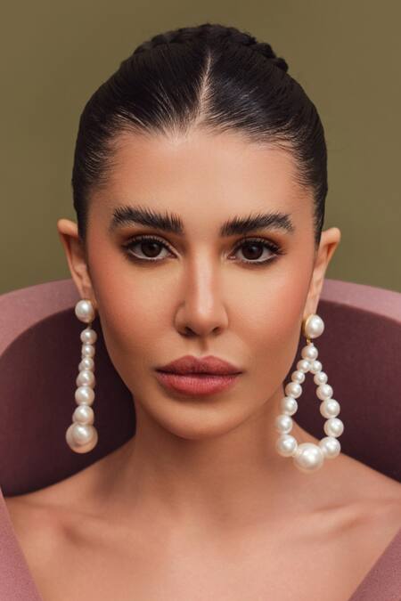 Shop Anaash White Pearls Embellished Dangler Earrings Online at Aza Fashions Shop_Anaash_White Pearls Embellished Dangler Earrings _Online_at_Aza_Fashions
