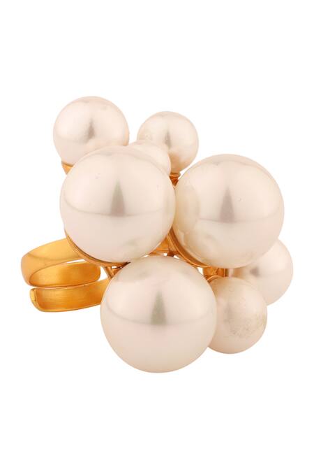 Anaash_White Pearl Cluster Ring _Online_at_Aza_Fashions
