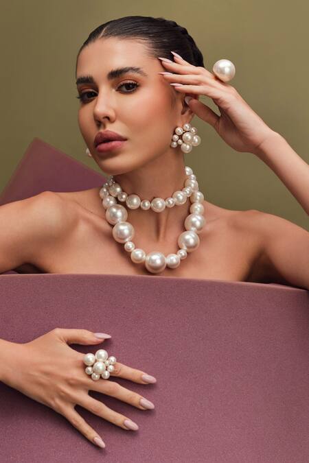 Shop_Anaash_White Pearl Cluster Ring _Online_at_Aza_Fashions