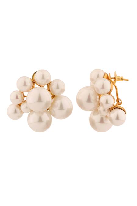 Shop Anaash White Pearls Cluster Stud Earrings at Aza Fashions Shop_Anaash_White Pearls Cluster Stud Earrings _at_Aza_Fashions