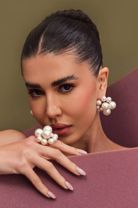 Anaash White Pearls Cluster Stud Earrings at Aza Fashions Anaash_White Pearls Cluster Stud Earrings _at_Aza_Fashions