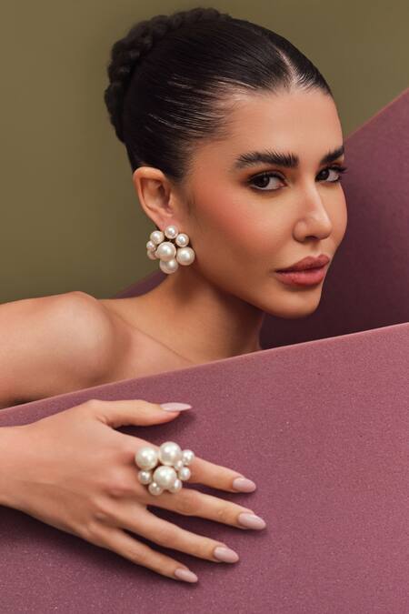 Buy Anaash White Pearls Cluster Stud Earrings Buy_Anaash_White Pearls Cluster Stud Earrings