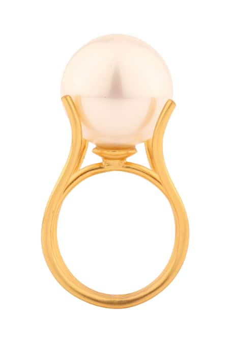 Anaash_Gold Plated Pearls Bloom Adjustable Ring _Online_at_Aza_Fashions