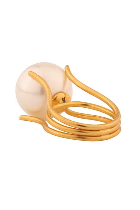 Buy_Anaash_Gold Plated Pearls Bloom Adjustable Ring _Online_at_Aza_Fashions