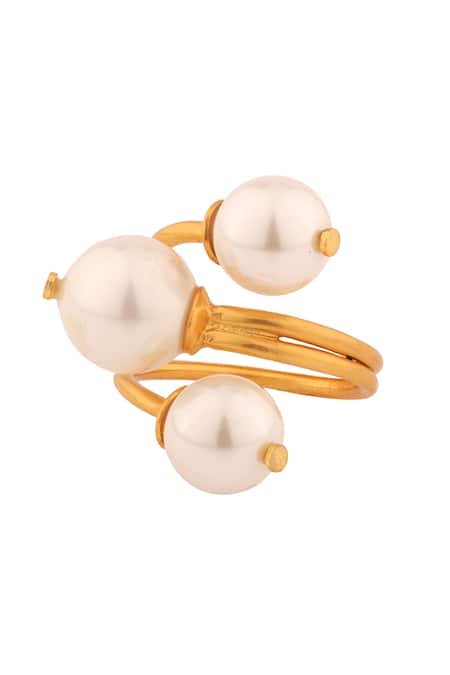 Shop Anaash White Pearl Trio Ring at Aza Fashions Shop_Anaash_White Pearl Trio Ring _at_Aza_Fashions