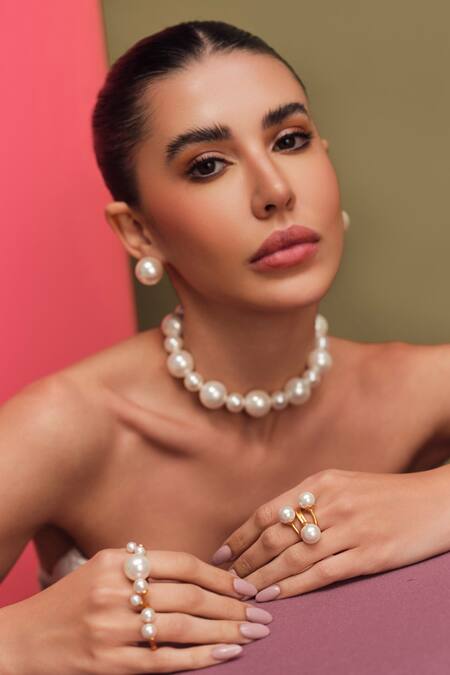 Shop Anaash White Pearl Trio Ring Online at Aza Fashions Shop_Anaash_White Pearl Trio Ring _Online_at_Aza_Fashions