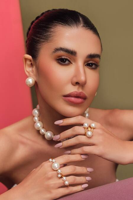 Anaash White Pearl Trio Ring at Aza Fashions Anaash_White Pearl Trio Ring _at_Aza_Fashions