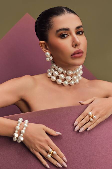 Buy Anaash White Pearl Trio Ring Buy_Anaash_White Pearl Trio Ring
