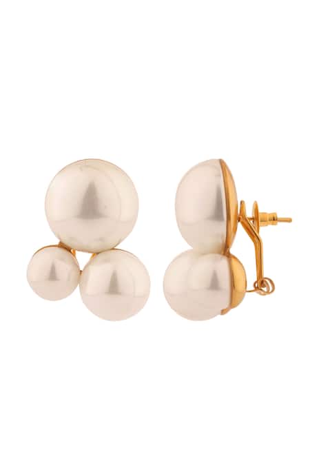 Shop Anaash White Pearls Trio Studs at Aza Fashions Shop_Anaash_White Pearls Trio Studs _at_Aza_Fashions