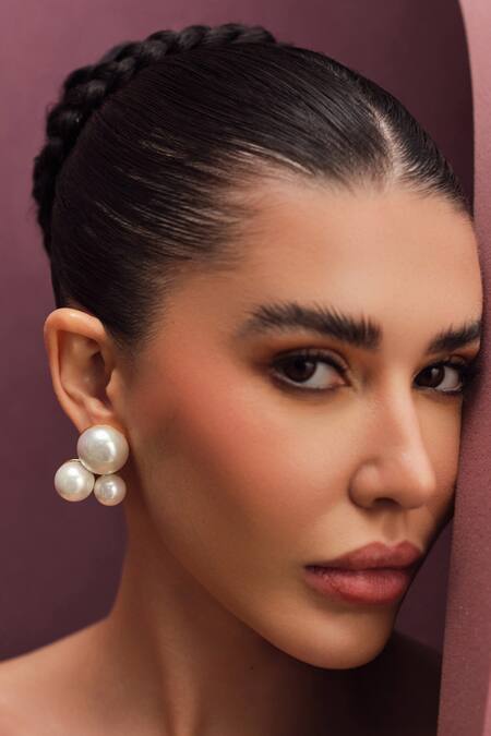 Shop Anaash White Pearls Trio Studs Online at Aza Fashions Shop_Anaash_White Pearls Trio Studs _Online_at_Aza_Fashions