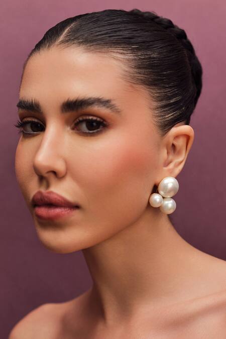 Anaash White Pearls Trio Studs at Aza Fashions Anaash_White Pearls Trio Studs _at_Aza_Fashions