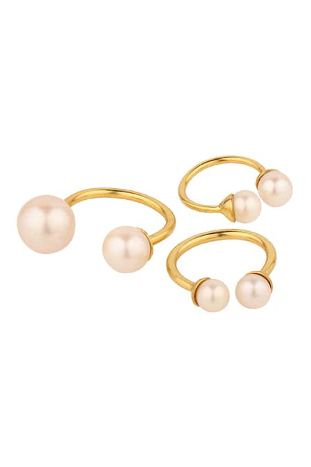 Shop Anaash White Pearls Gold Plated Embellished Ring Set at Aza Fashions Shop_Anaash_White Pearls Gold Plated Embellished Ring Set _at_Aza_Fashions