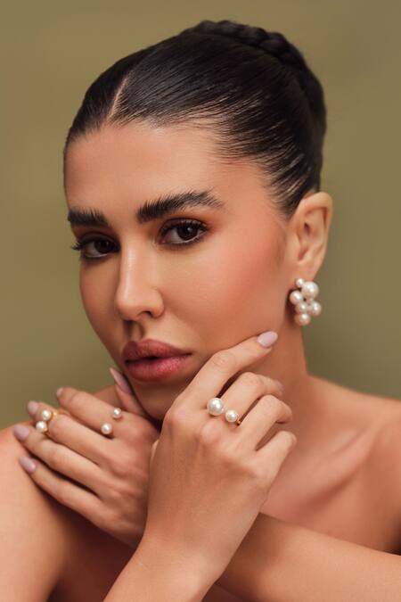 Shop Anaash White Pearls Gold Plated Embellished Ring Set Online at Aza Fashions Shop_Anaash_White Pearls Gold Plated Embellished Ring Set _Online_at_Aza_Fashions