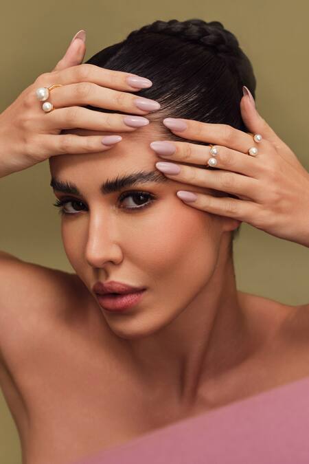 Anaash White Pearls Gold Plated Embellished Ring Set at Aza Fashions Anaash_White Pearls Gold Plated Embellished Ring Set _at_Aza_Fashions