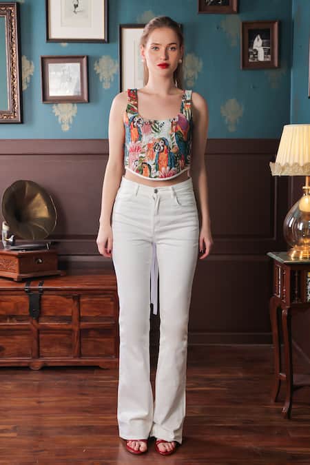 Shop_Label Muslin_Multi Color Canvas Bird U Neck Pattern Corset _Online_at_Aza_Fashions