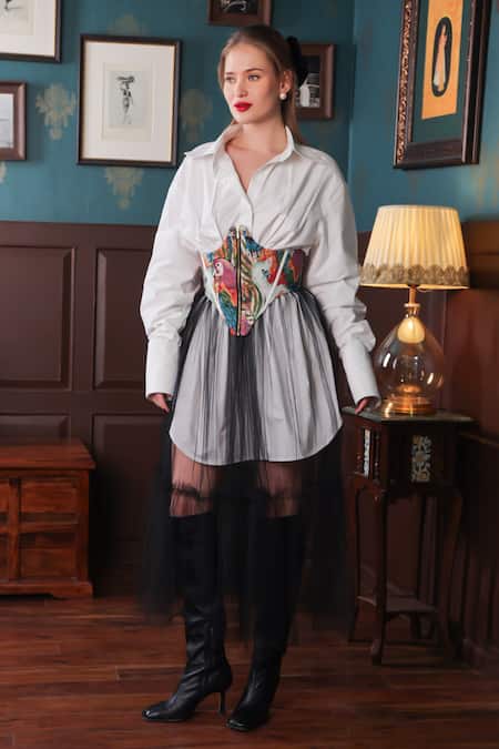 Label Muslin Bird Pattern Corset Tiered Skirt Set 