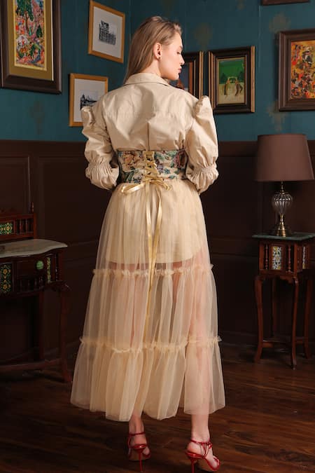 Label Muslin Floral Pattern Corset Tiered Skirt Set 