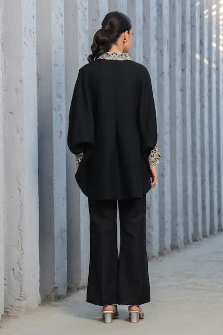 Label Niti Bothra Black Embroidered Shirt & Flared Pant Set 