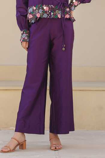 Label Niti Bothra Purple Silk, Chanderi Cut Work, Embroidery Collared Orchid Cutwork Pant Set Online at Aza Fashions Label Niti Bothra_Purple Silk, Chanderi Cut Work, Embroidery Collared Orchid Cutwork Pant Set _Online_at_Aza_Fashions
