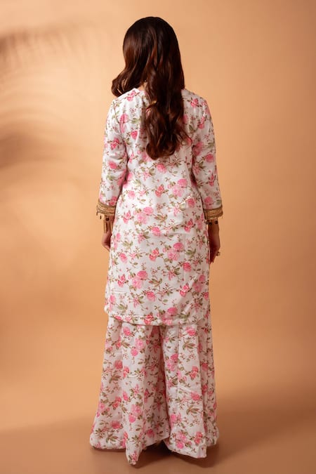 Maison Shefali Floral Vine Print Straight Kurta With Sharara 