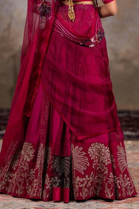 Nidhi Kejriwal Wine Silk, Organza, Crepe Crystals, Cut Zari Floral Embroidered Lehenga Set Online at Aza Fashions Nidhi Kejriwal_Wine Silk, Organza, Crepe Crystals, Cut Zari Floral Embroidered Lehenga Set _Online_at_Aza_Fashions