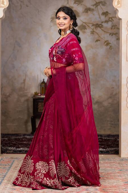 Shop Nidhi Kejriwal Wine Silk, Organza, Crepe Crystals, Cut Zari Floral Embroidered Lehenga Set Online at Aza Fashions Shop_Nidhi Kejriwal_Wine Silk, Organza, Crepe Crystals, Cut Zari Floral Embroidered Lehenga Set _Online_at_Aza_Fashions