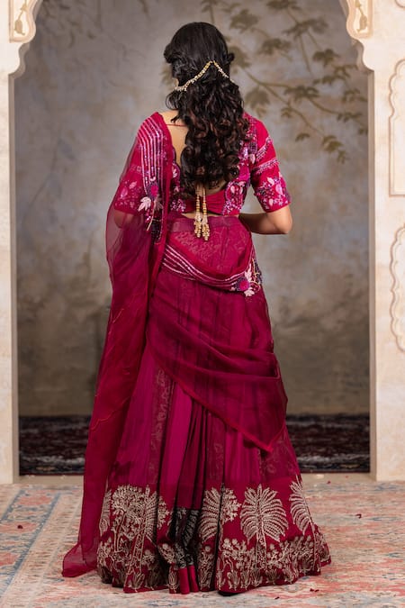 Shop Nidhi Kejriwal Wine Silk, Organza, Crepe Crystals, Cut Zari Floral Embroidered Lehenga Set at Aza Fashions Shop_Nidhi Kejriwal_Wine Silk, Organza, Crepe Crystals, Cut Zari Floral Embroidered Lehenga Set _at_Aza_Fashions
