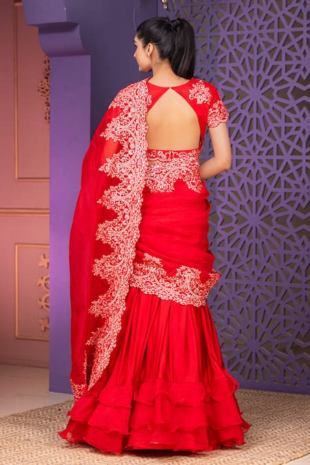Nidhi Kejriwal Red Ambrosia Embroidered Lehenga Saree Set 