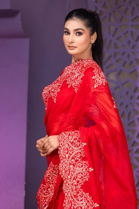 Buy Nidhi Kejriwal Red Organza, Crepe, Lycra Cut Work, Ambrosia Embroidered Lehenga Saree Set Online at Aza Fashions Buy_Nidhi Kejriwal_Red Organza, Crepe, Lycra Cut Work, Ambrosia Embroidered Lehenga Saree Set _Online_at_Aza_Fashions