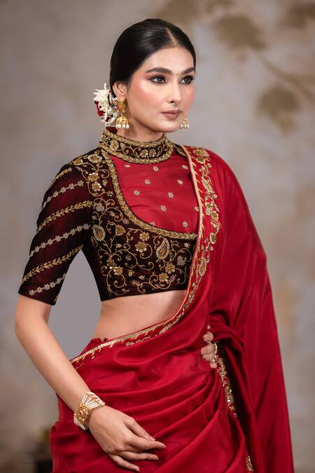 Nidhi Kejriwal Maroon Silk, Velvet Cutdana, Elephant And Peacock Motif Embroidered Lehenga Set Online at Aza Fashions Nidhi Kejriwal_Maroon Silk, Velvet Cutdana, Elephant And Peacock Motif Embroidered Lehenga Set_Online_at_Aza_Fashions