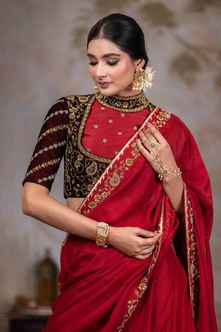 Buy Nidhi Kejriwal Maroon Silk, Velvet Cutdana, Elephant And Peacock Motif Embroidered Lehenga Set Online at Aza Fashions Buy_Nidhi Kejriwal_Maroon Silk, Velvet Cutdana, Elephant And Peacock Motif Embroidered Lehenga Set_Online_at_Aza_Fashions