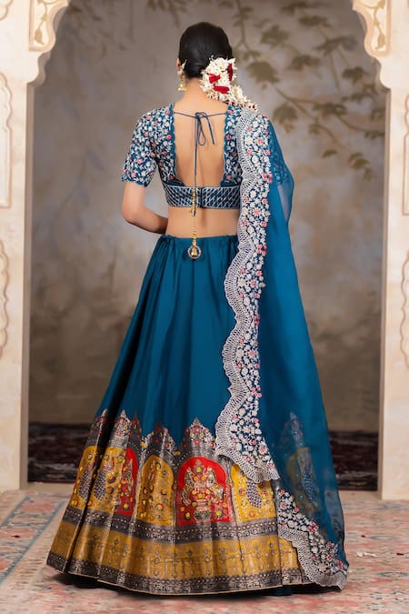 Shop Nidhi Kejriwal Blue Organza, Dupion Silk Cutdana, Peacock Patterned Embellished Lehenga Set at Aza Fashions Shop_Nidhi Kejriwal_Blue Organza, Dupion Silk Cutdana, Peacock Patterned Embellished Lehenga Set _at_Aza_Fashions
