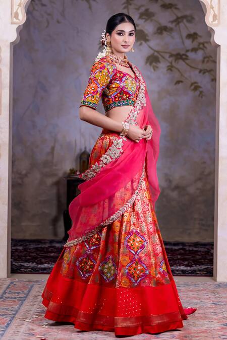 Nidhi Kejriwal Red Organza, Brocade Sequins, Embroidery Sweetheart Floral Woven Lehenga Set Online at Aza Fashions Nidhi Kejriwal_Red Organza, Brocade Sequins, Embroidery Sweetheart Floral Woven Lehenga Set _Online_at_Aza_Fashions