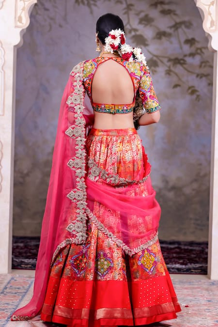 Shop Nidhi Kejriwal Red Organza, Brocade Sequins, Embroidery Sweetheart Floral Woven Lehenga Set at Aza Fashions Shop_Nidhi Kejriwal_Red Organza, Brocade Sequins, Embroidery Sweetheart Floral Woven Lehenga Set _at_Aza_Fashions