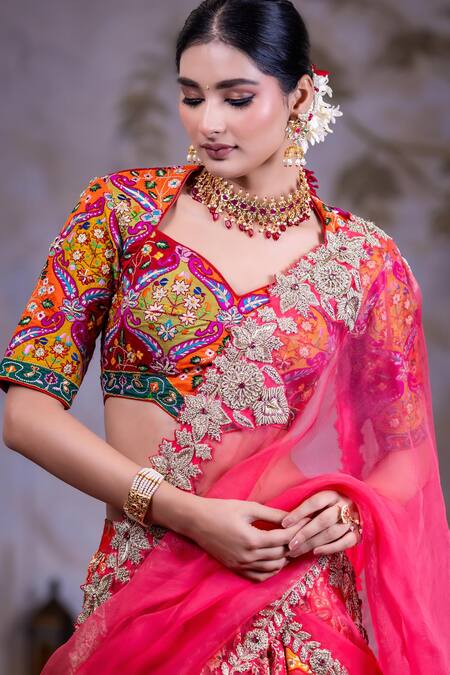 Buy Nidhi Kejriwal Red Organza, Brocade Sequins, Embroidery Sweetheart Floral Woven Lehenga Set Buy_Nidhi Kejriwal_Red Organza, Brocade Sequins, Embroidery Sweetheart Floral Woven Lehenga Set