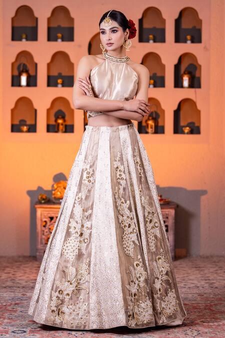 Shop Nidhi Kejriwal Gold Tissue, Brocade Cut Work, Sequins, Pearls, Floral Vine Lehenga Set Online at Aza Fashions Shop_Nidhi Kejriwal_Gold Tissue, Brocade Cut Work, Sequins, Pearls, Floral Vine Lehenga Set _Online_at_Aza_Fashions