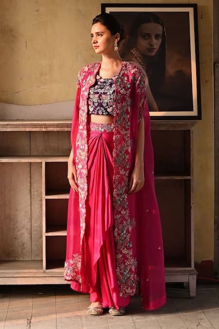 NUHH Floral Cutwork Embroidered Jacket Set 