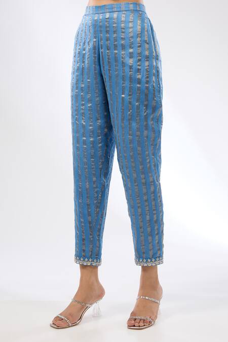 Priyal Prakash Blue Chanderi, Silk Organza Gota Patti, Zari Round Neck Embroidered Kurta Set Online at Aza Fashions Priyal Prakash_Blue Chanderi, Silk Organza Gota Patti, Zari Round Neck Embroidered Kurta Set _Online_at_Aza_Fashions